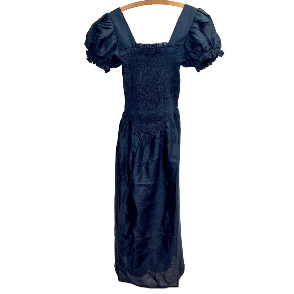 SOLD New Sleeper Dress Linen Handmade Belle Blue Large L NWT Midi Maxi Smocked - Picture 7 of 13